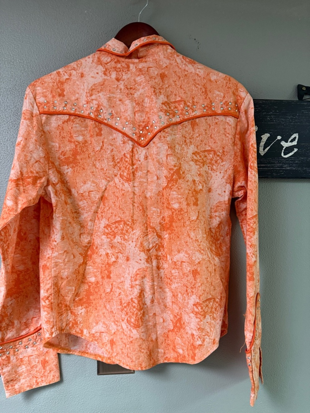 Embellished Orange Button-Down Western Shirt - Picture 5 of 7